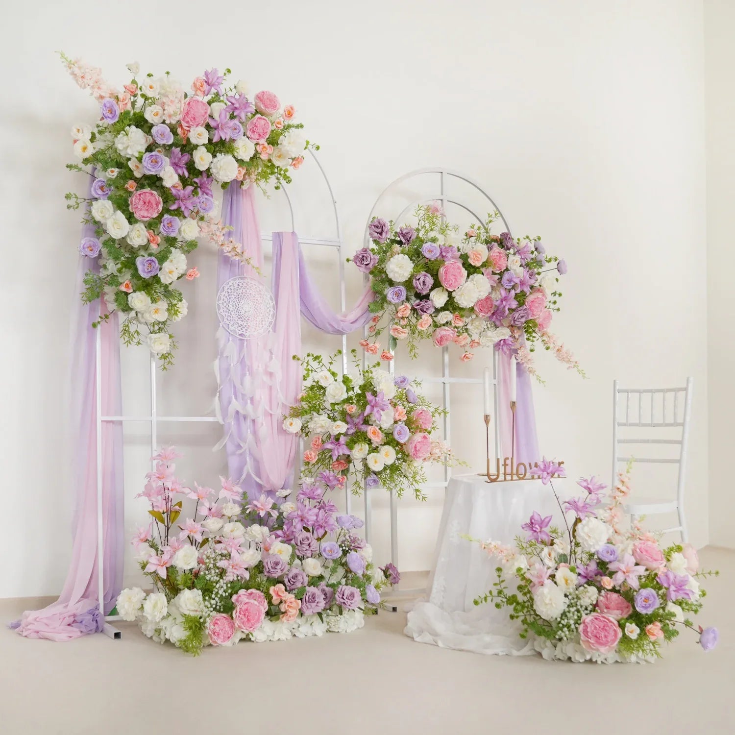 Uflower Artificial Purple Pink Wedding KT Backdrop Flower Row Decor - Uflower