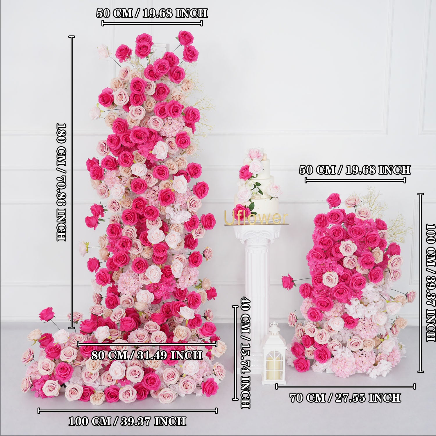 Uflower Rose red rose wedding background arch KT board decoration flower arrangement