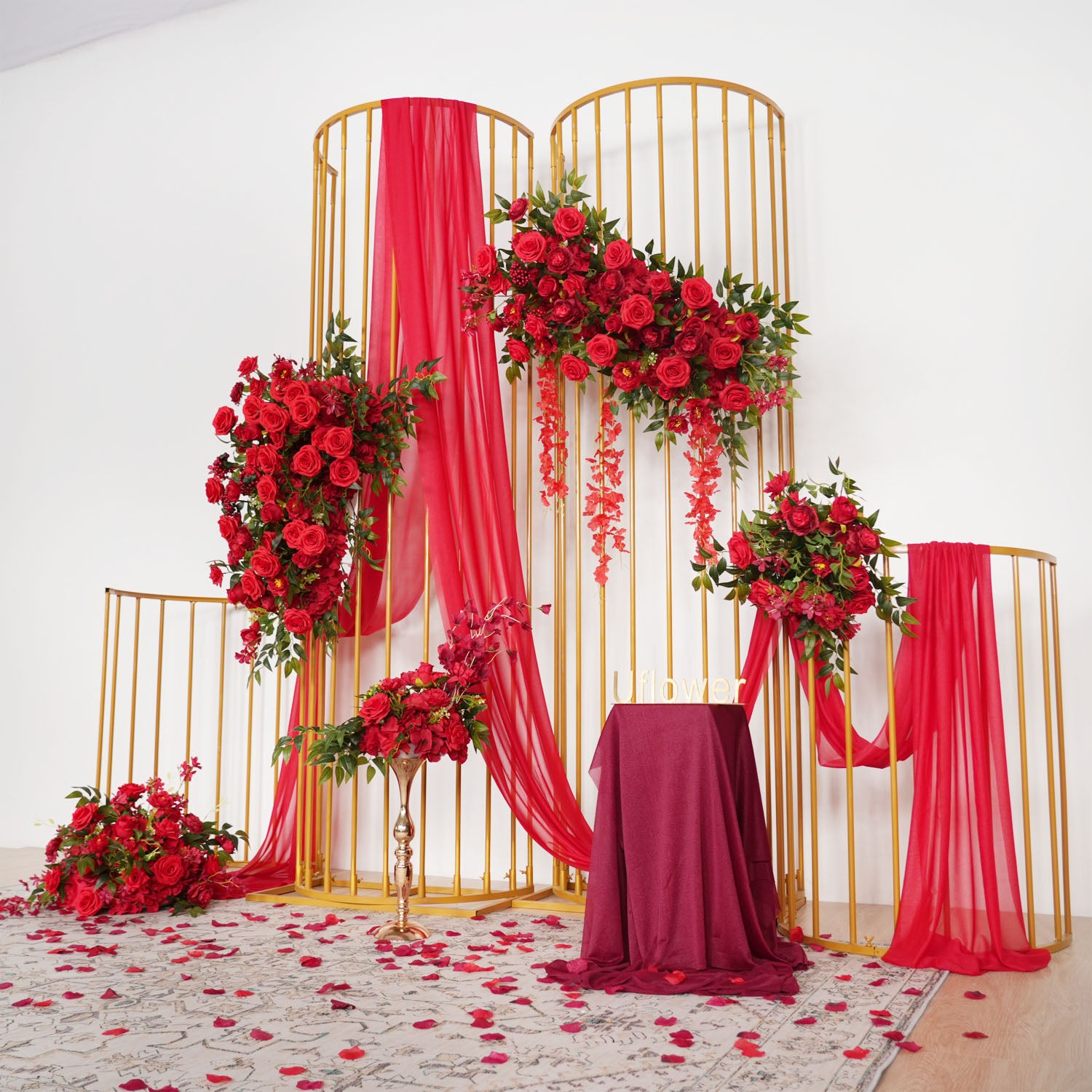 Red Wedding KT Backdrop Flower Decor SET