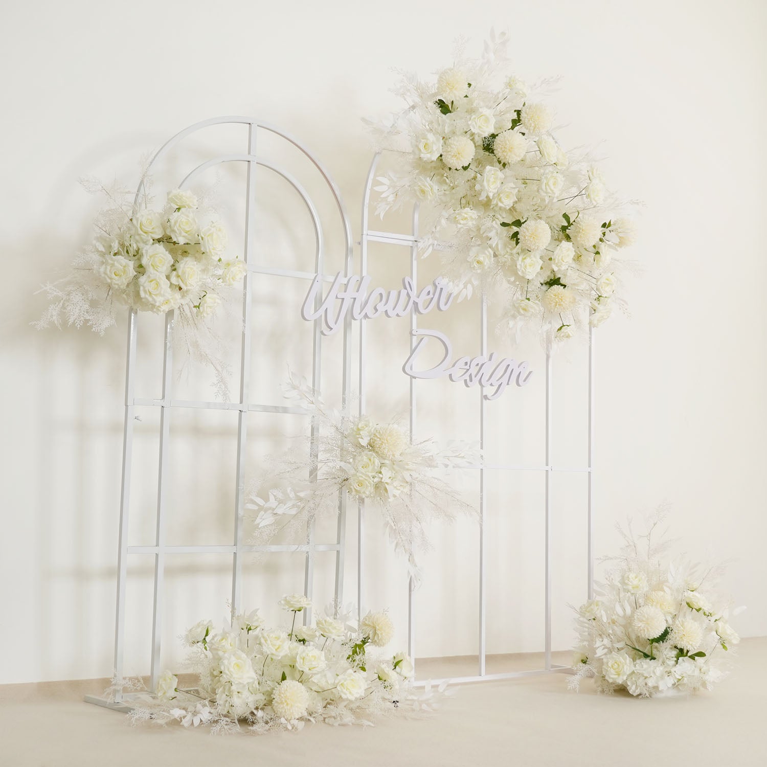 White Wedding KT Backdrop Flower Row Decor SET