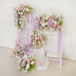 Uflower Artificial Purple Pink Wedding KT Backdrop Flower Row Decor