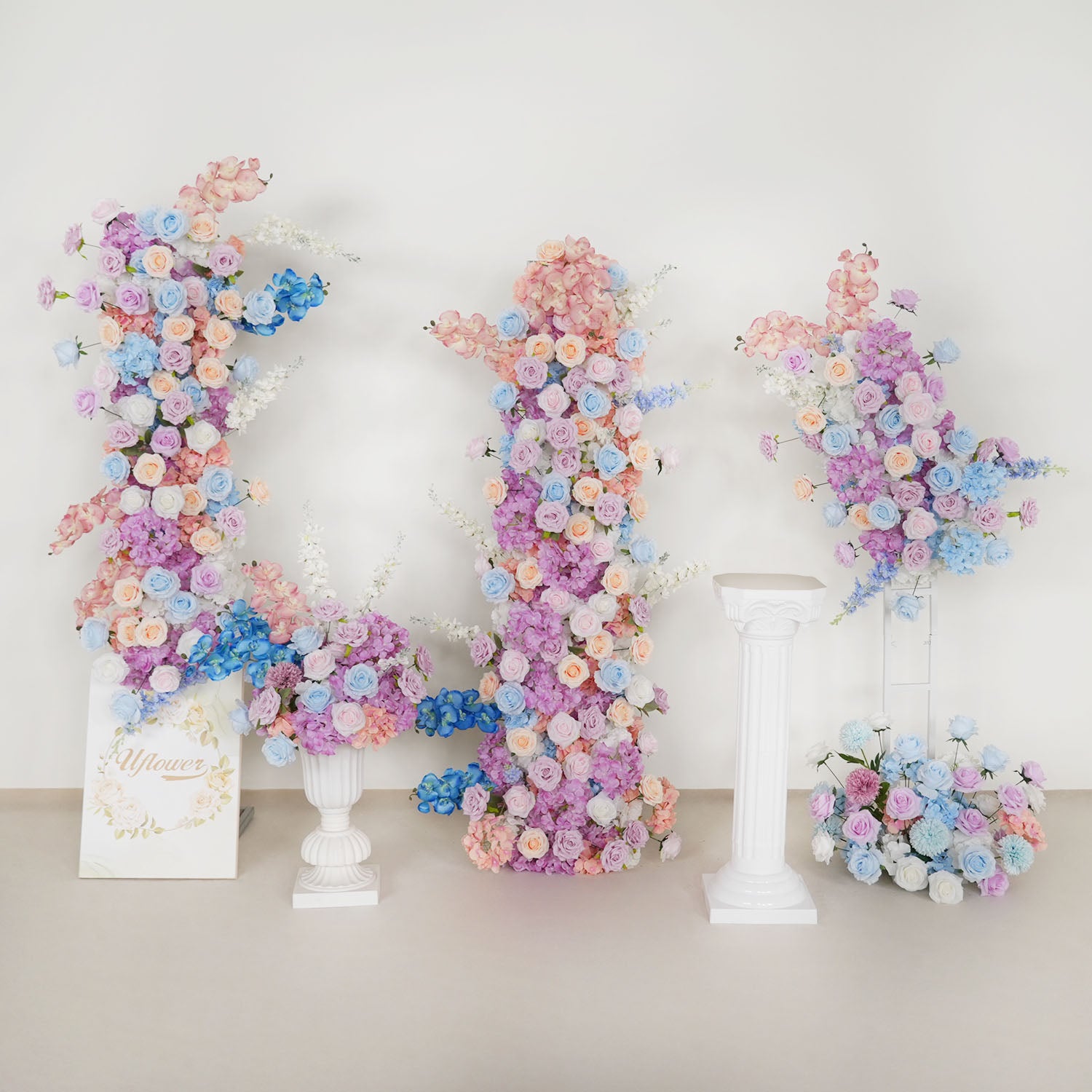 Uflower Purple Blue Rose Wedding Background Arch KT Board Decoration Flower Arrangement