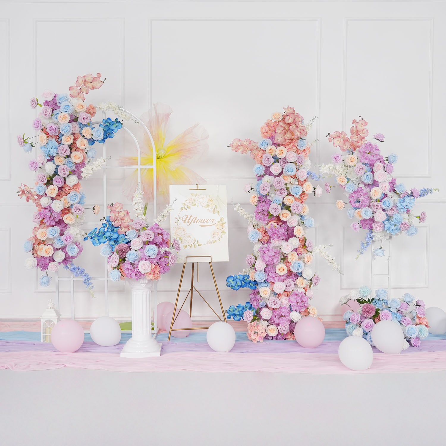 Uflower Purple Blue Rose Wedding Background Arch KT Board Decoration Flower Arrangement