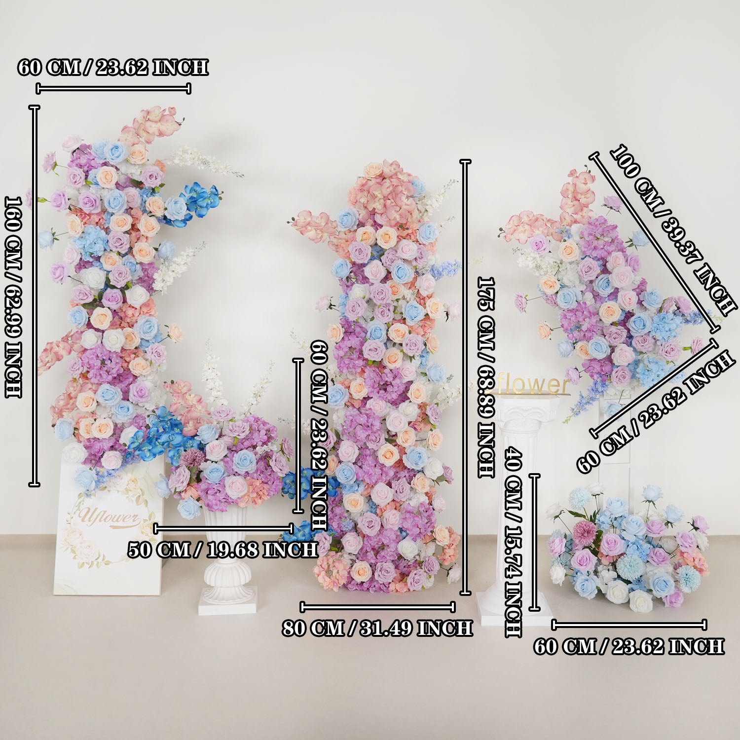 Uflower Artificial Purple Blue Wedding KT Backdrop Flower Row Decor