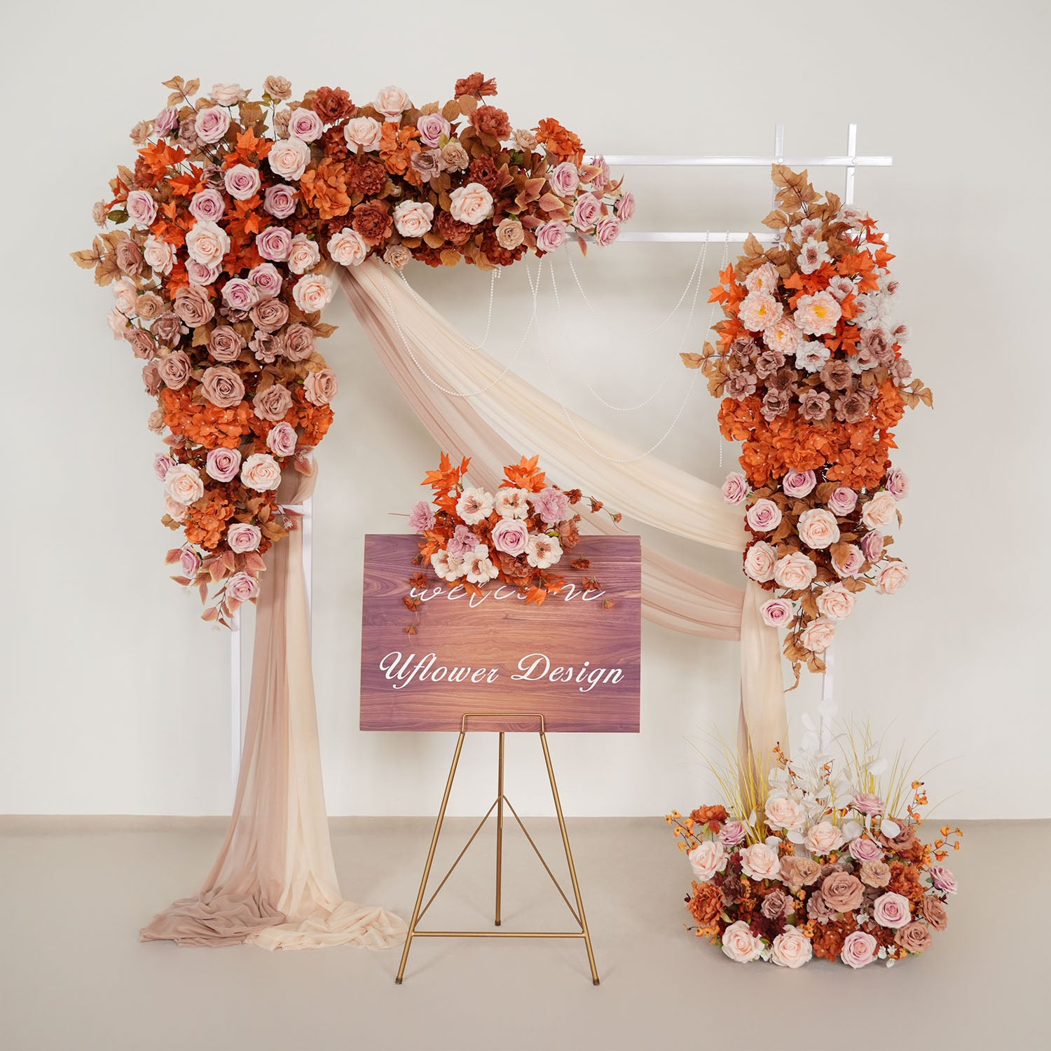 Uflower Artificial Autumn Pink Flower Row Wedding KT Backdrop Decor