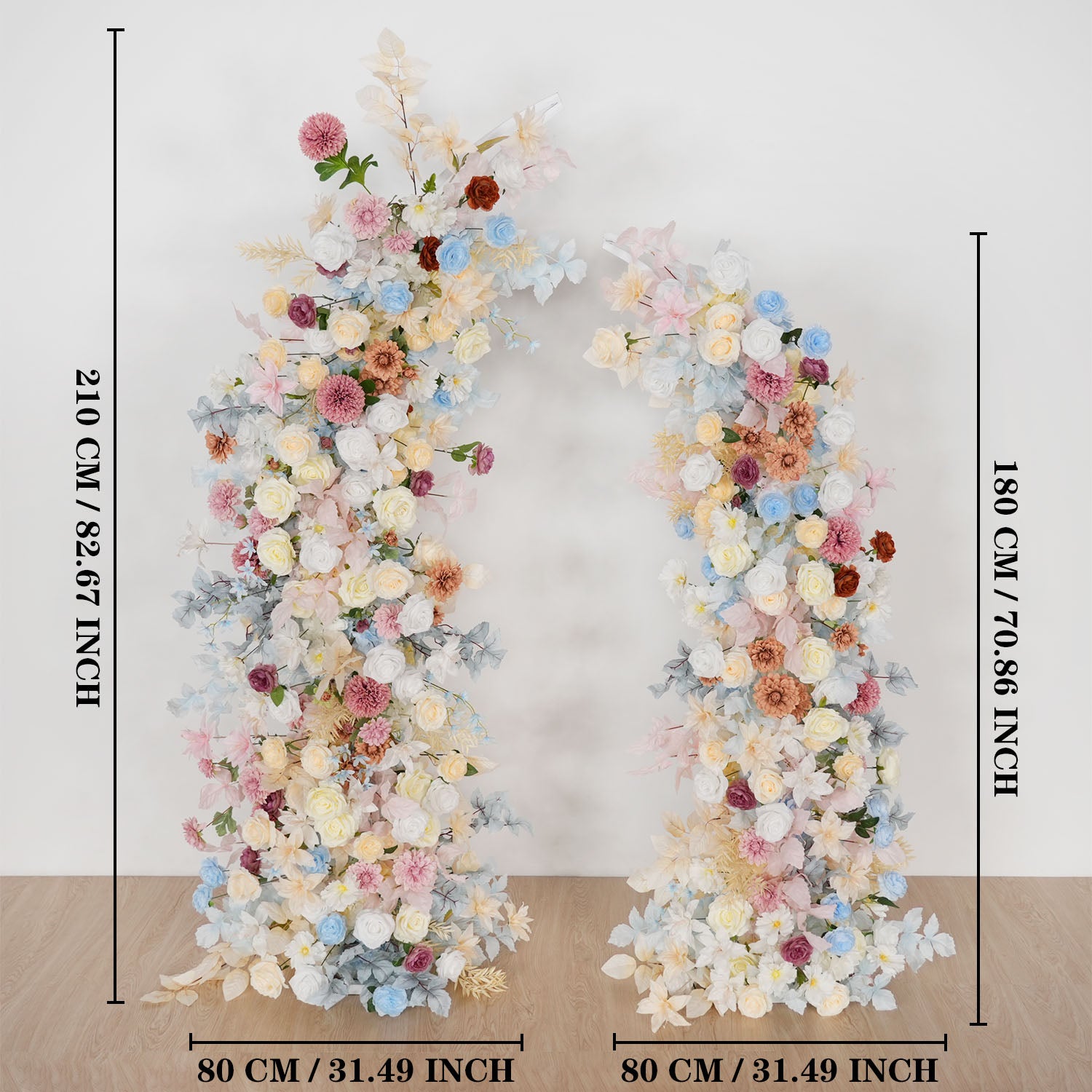 Uflower Pink Blue Champagne Horn Arch Decor Wedding Backdrop Floral Ball Arrangement