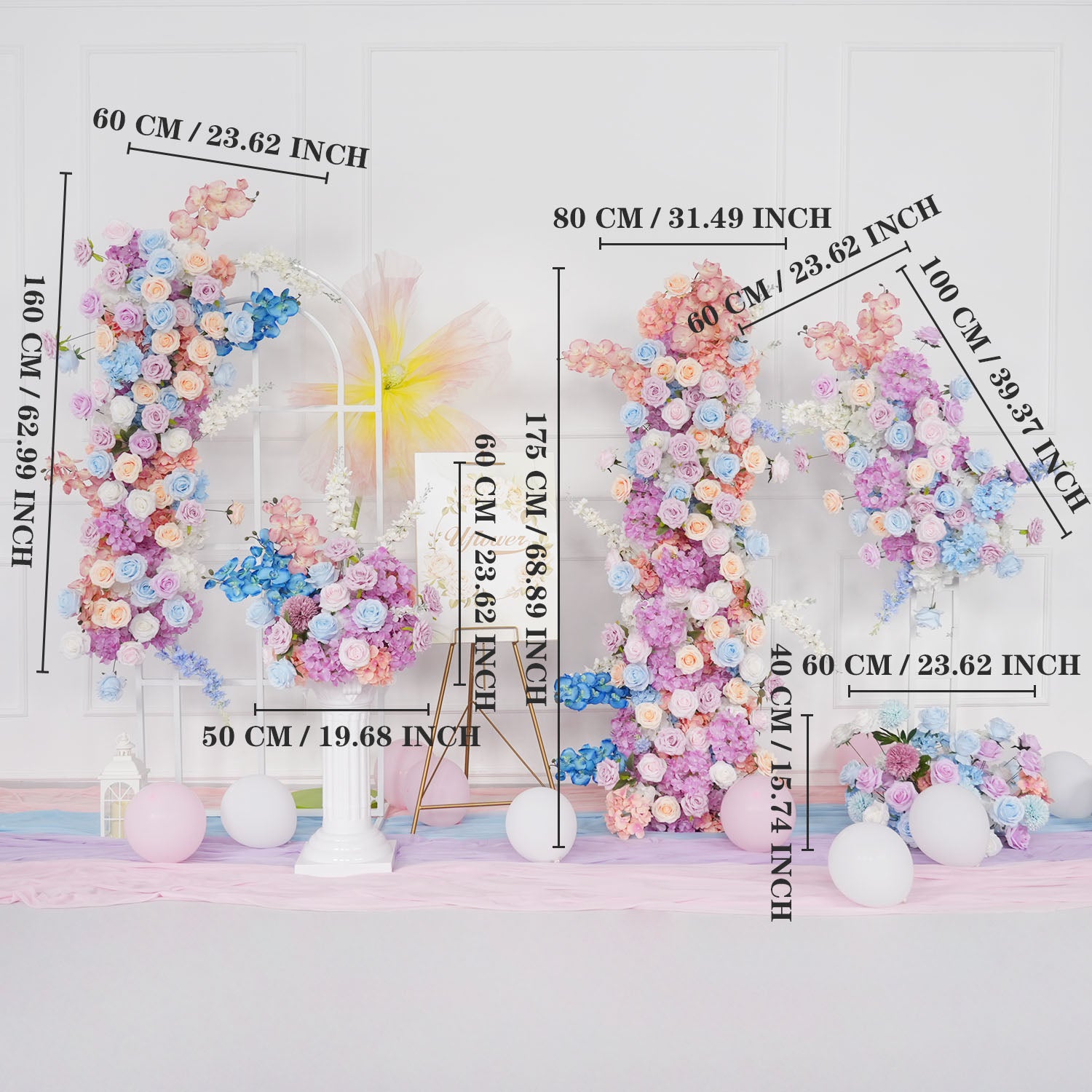 Uflower Purple Blue Rose Wedding Background Arch KT Board Decoration Flower Arrangement