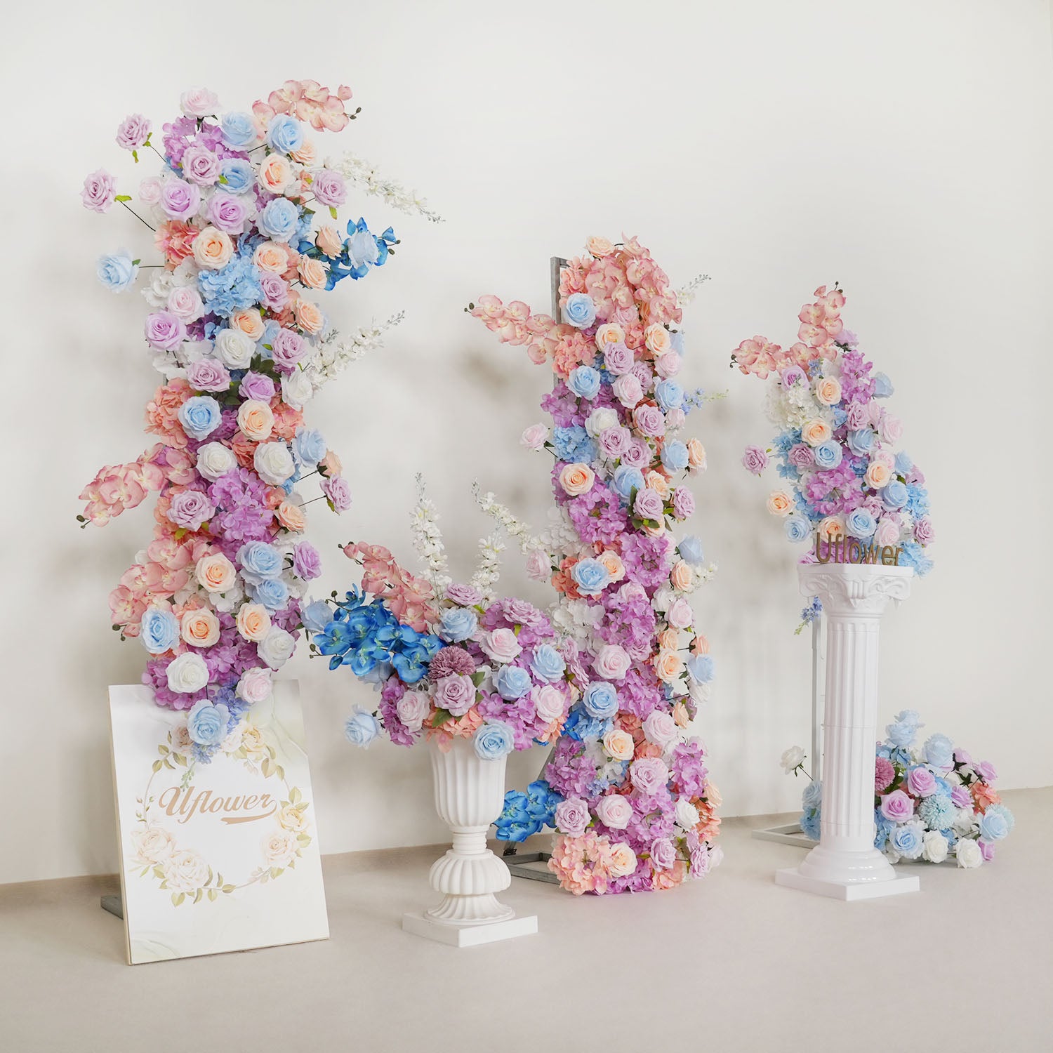 Uflower Artificial Purple Blue Wedding KT Backdrop Flower Row Decor