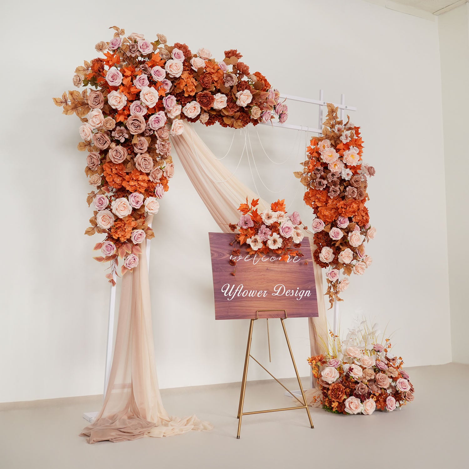 Uflower Artificial Autumn Pink Flower Row Wedding KT Backdrop Decor