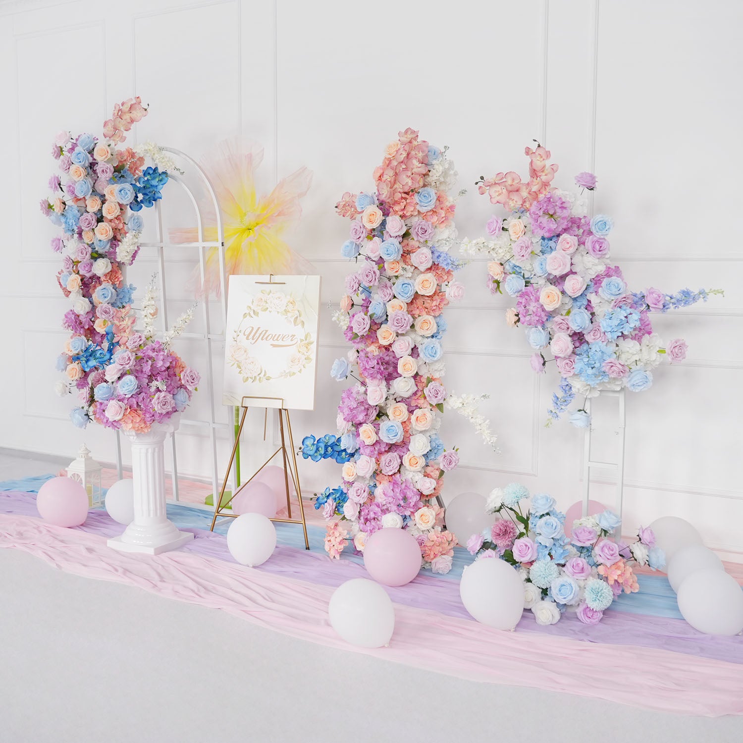 Uflower Purple Blue Rose Wedding Background Arch KT Board Decoration Flower Arrangement