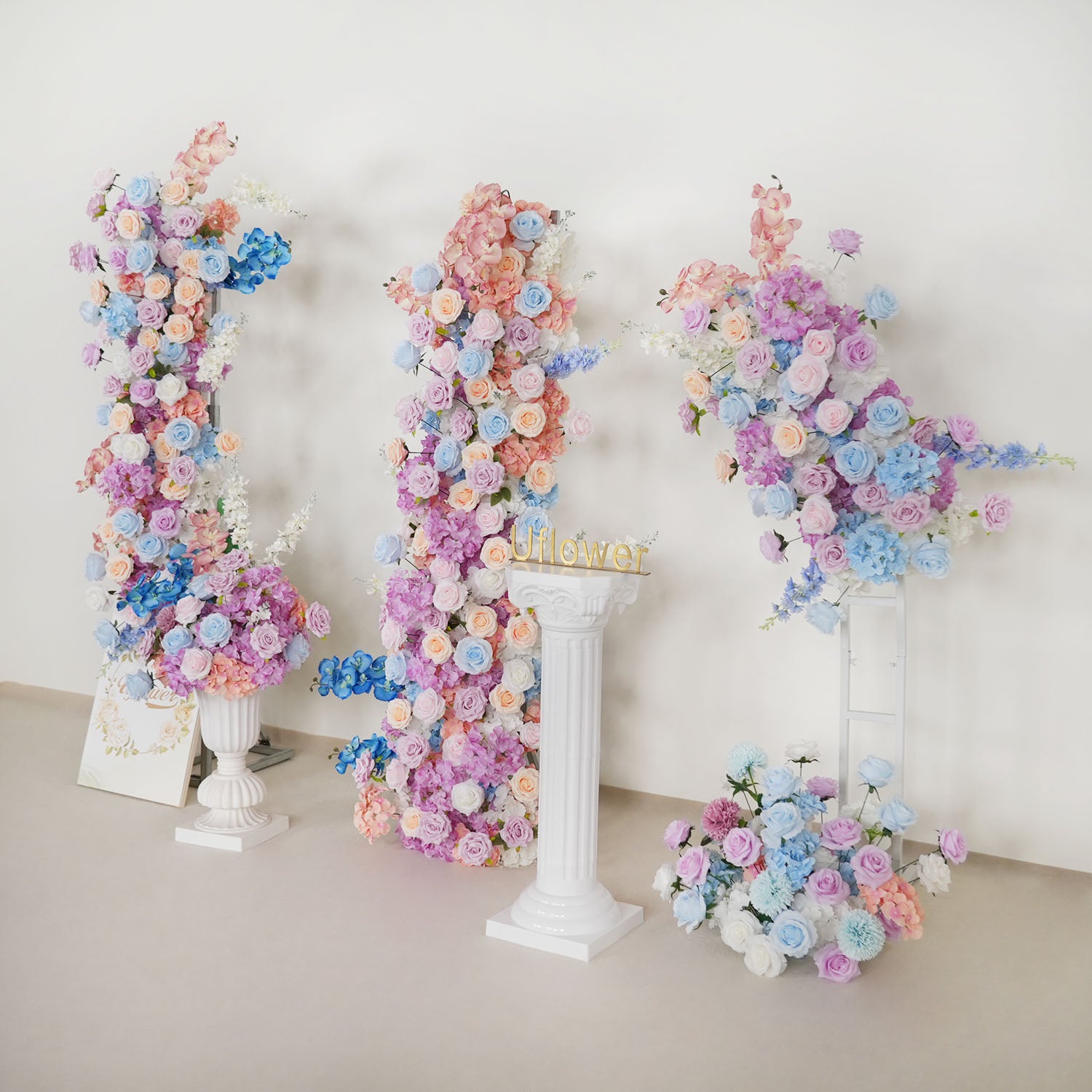 Uflower Artificial Purple Blue Wedding KT Backdrop Flower Row Decor