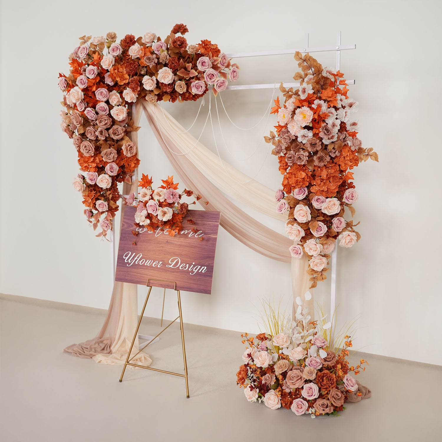 Uflower Artificial Autumn Pink Flower Row Wedding KT Backdrop Decor
