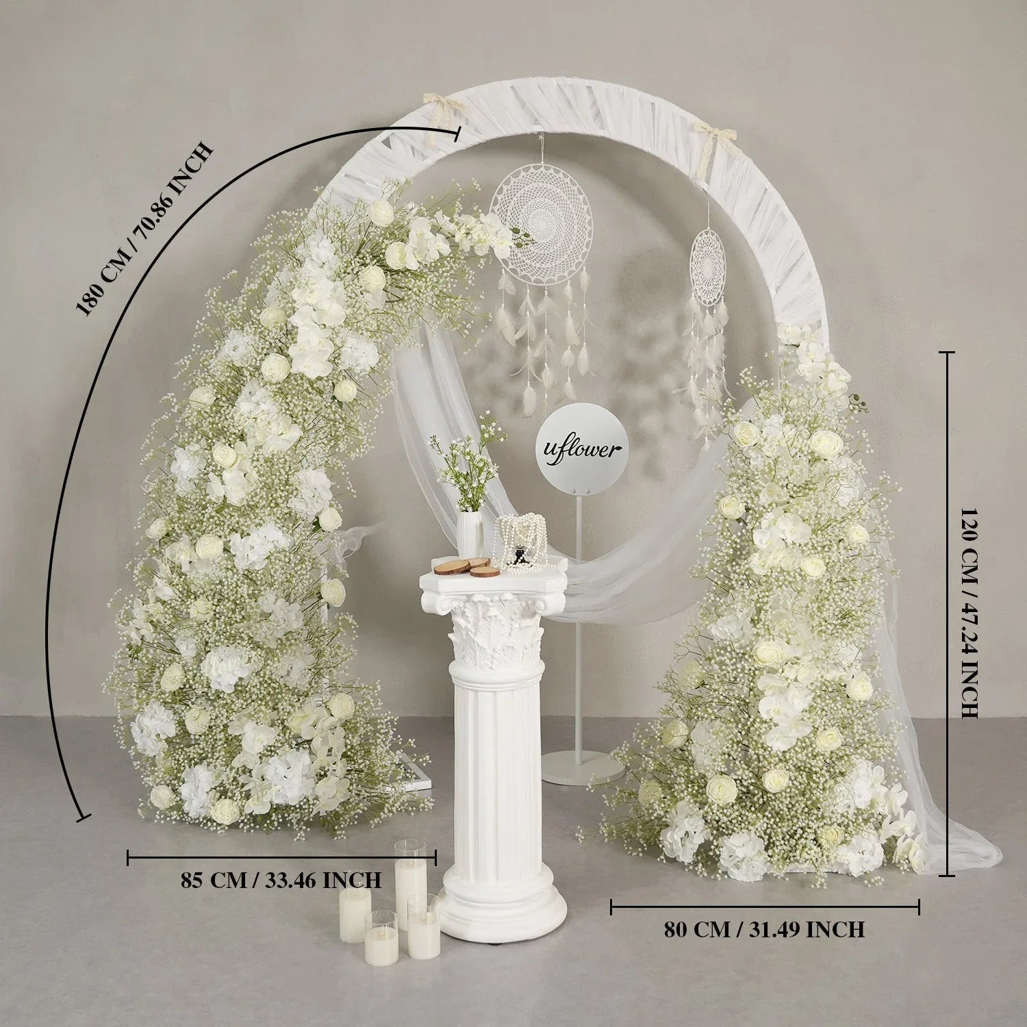 Uflower White Baby's Breath Horn Arch Wedding Party Backdrop Decor SET80211 - Uflower