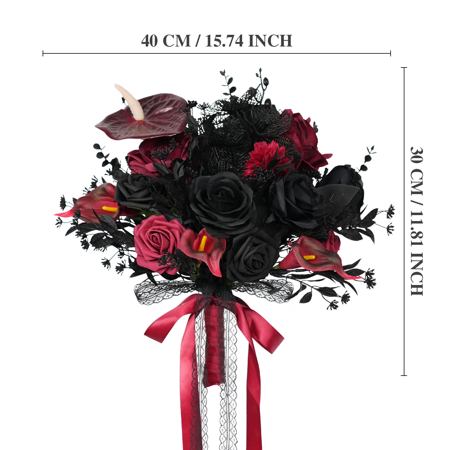 Uflower Black Burgundy Bride Bouquet Wrist Corsage Groom Boutonniere Set Wedding Event Supplies