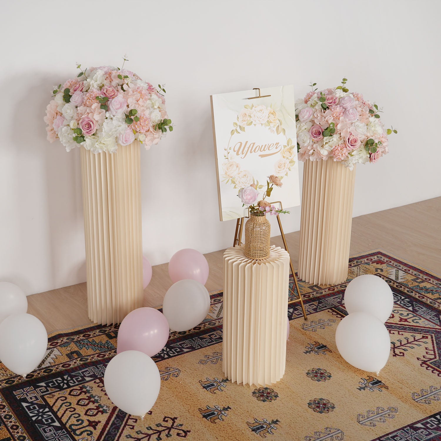 Uflower Pink Table Centerpiece Floral Ball Wedding Table Decoration