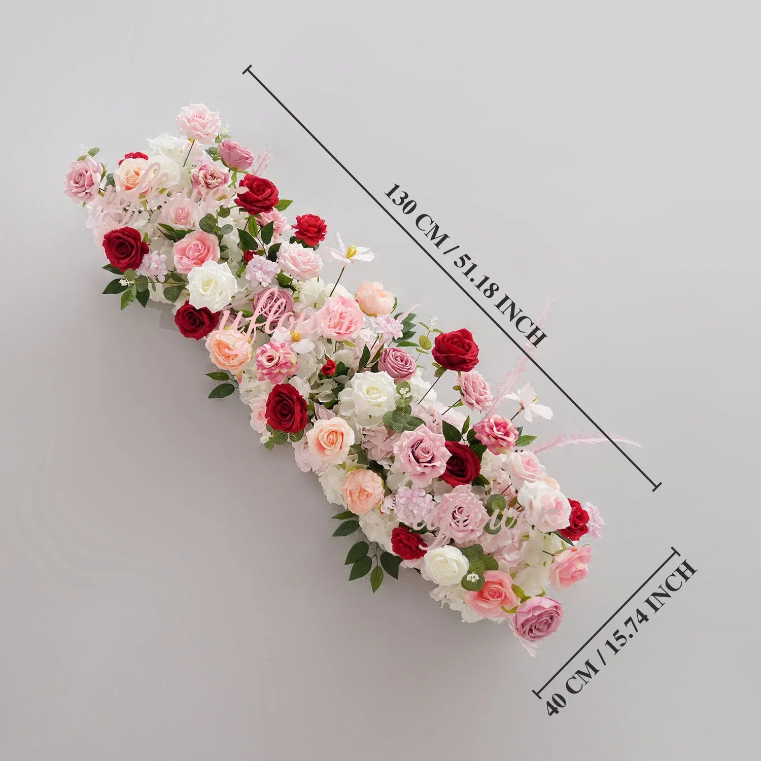 Uflower Pink White Rose Table Runner Sofa Floral Wedding Backdrop Decor - Uflower