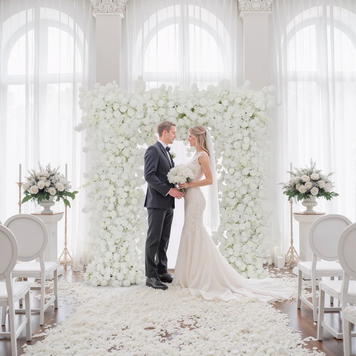 Artificial White Rose Flower Arrangement Wedding Backdrop Decor Props - Uflower