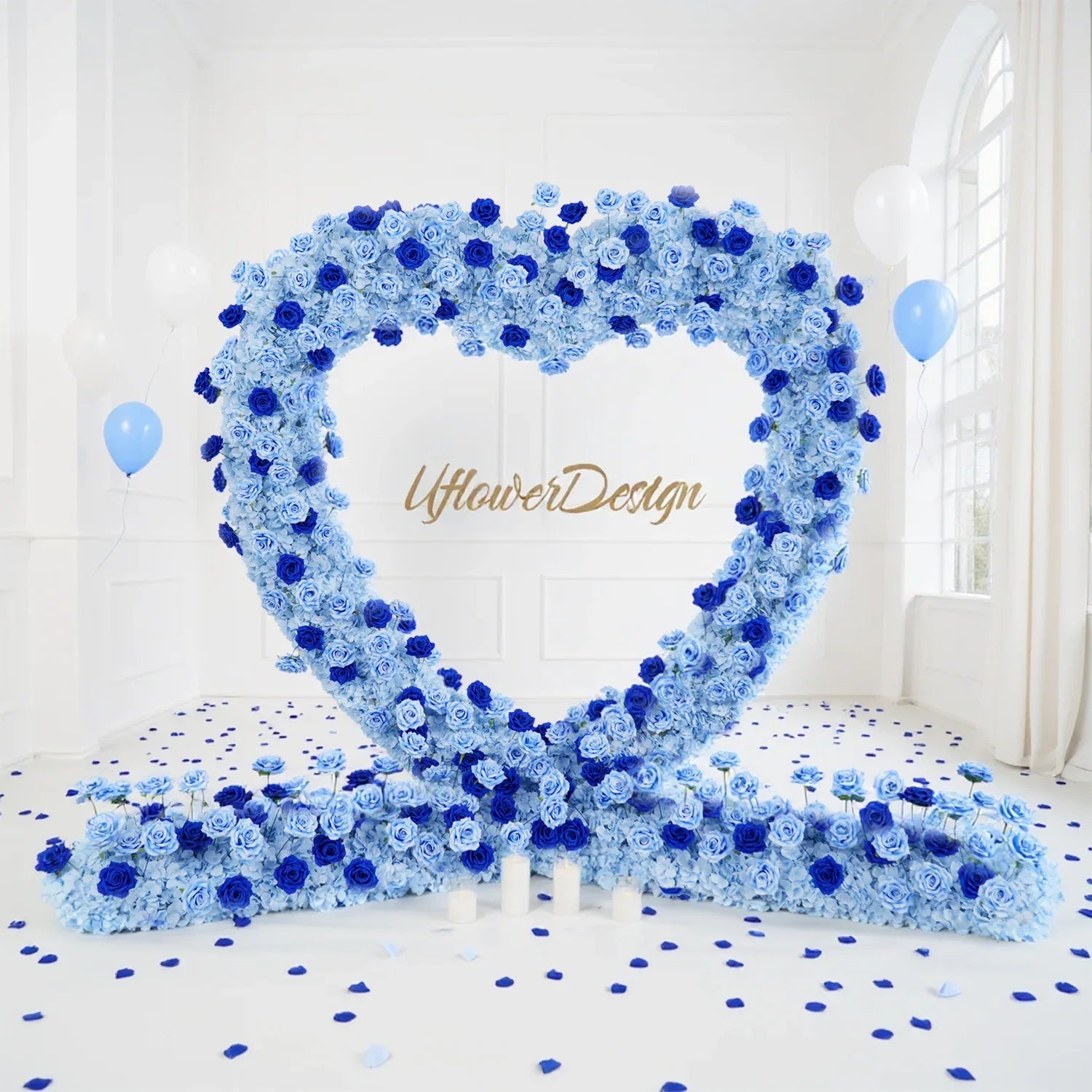 Uflower 2m*2m Blue Rose Heart Arch Wedding Decor SET80034-01 - Uflower