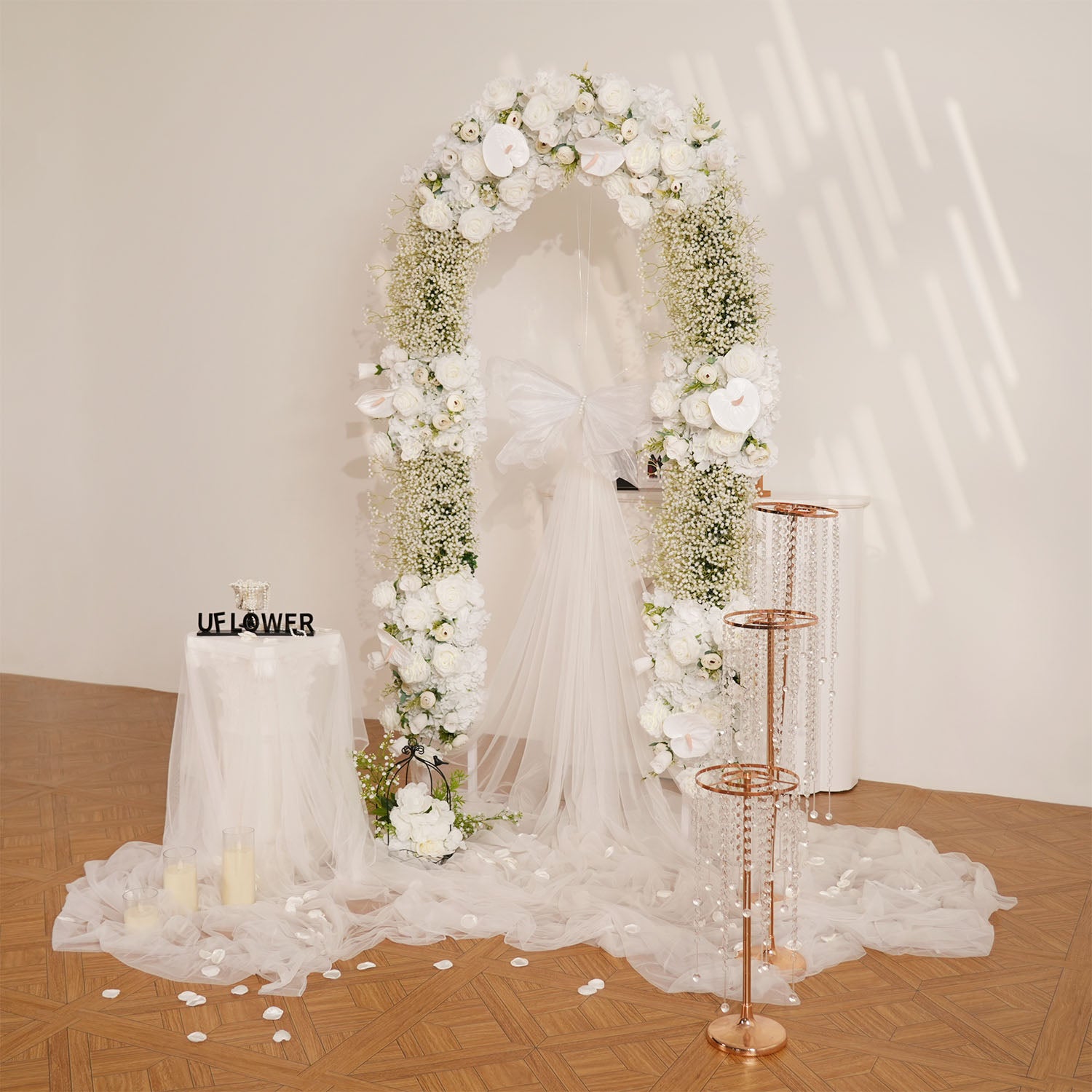 Uflower White Baby's Breath Flower Row Wedding KT Backdrop Decor