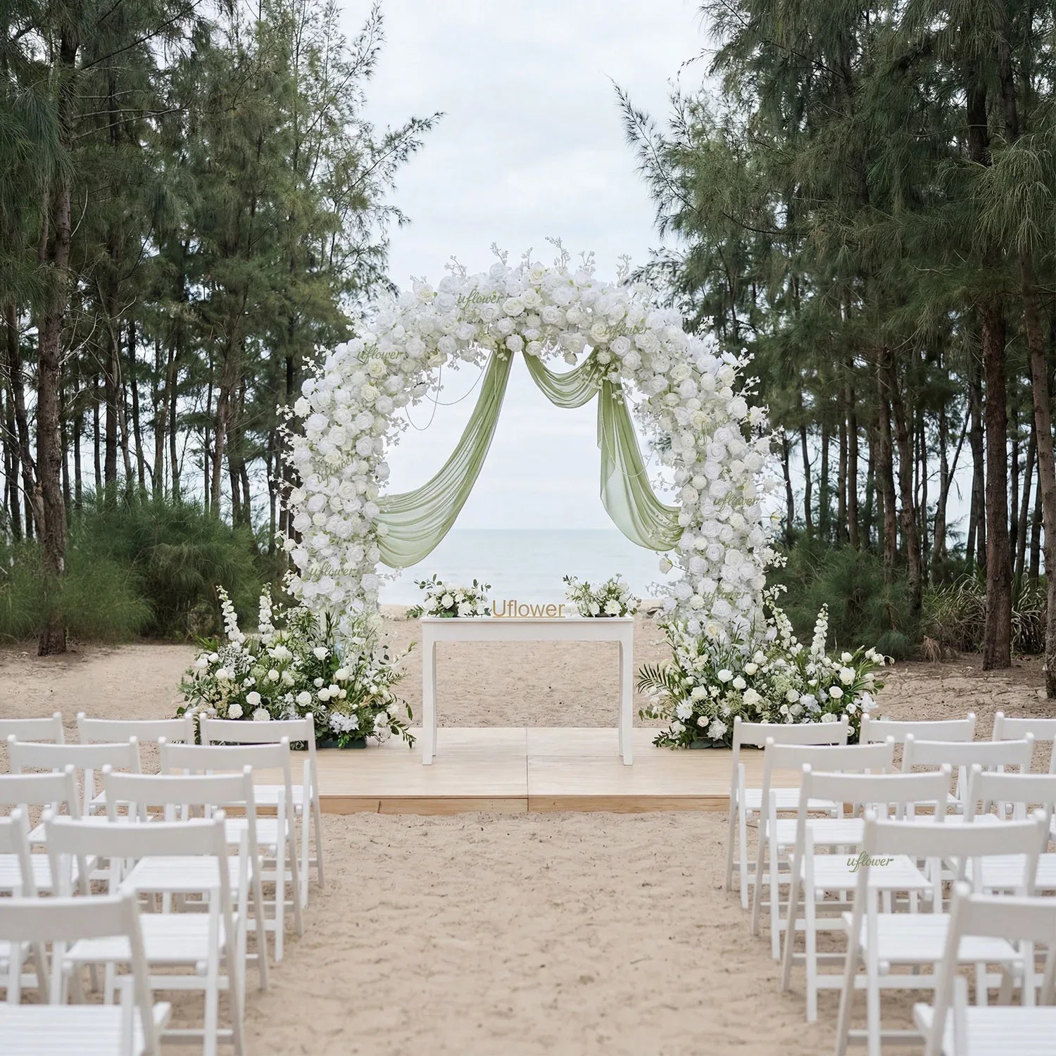 Uflower White Rose Floral Door Arch Wedding Party Backdrop Decoration SET80124 - Uflower