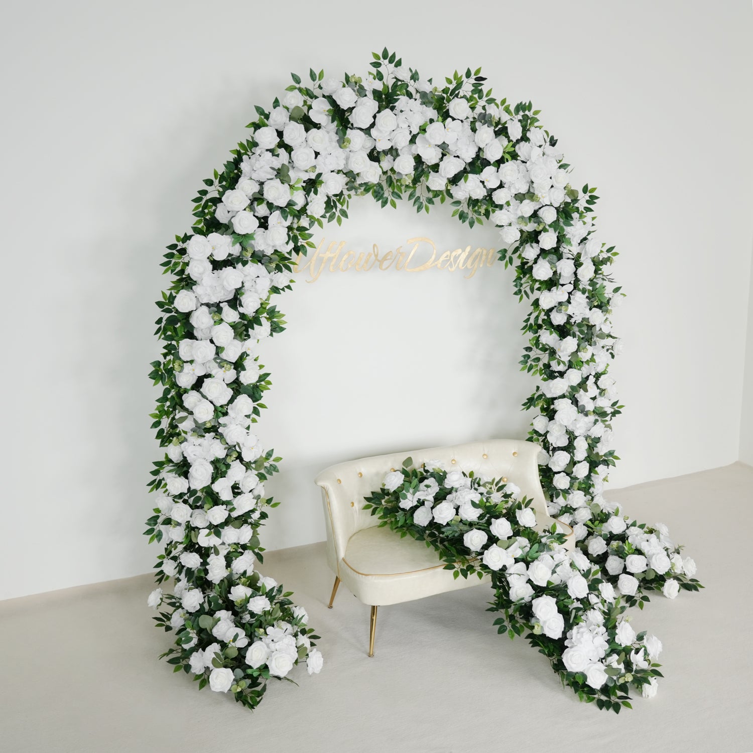 Uflower Green White Rose Willow Leaves Wedding Background Arch Decoration Flower Arrangement