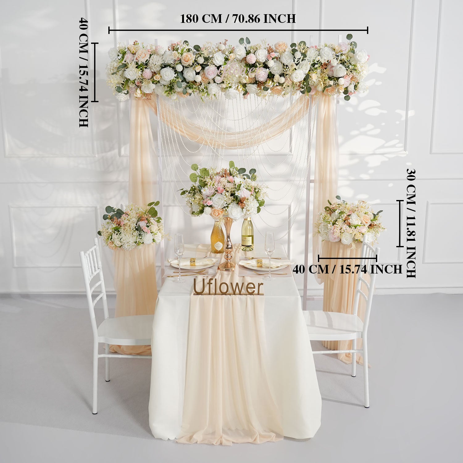 Artificial Champagne Pink White Rose Flower Arrangement Wedding Backdrop Decor Props