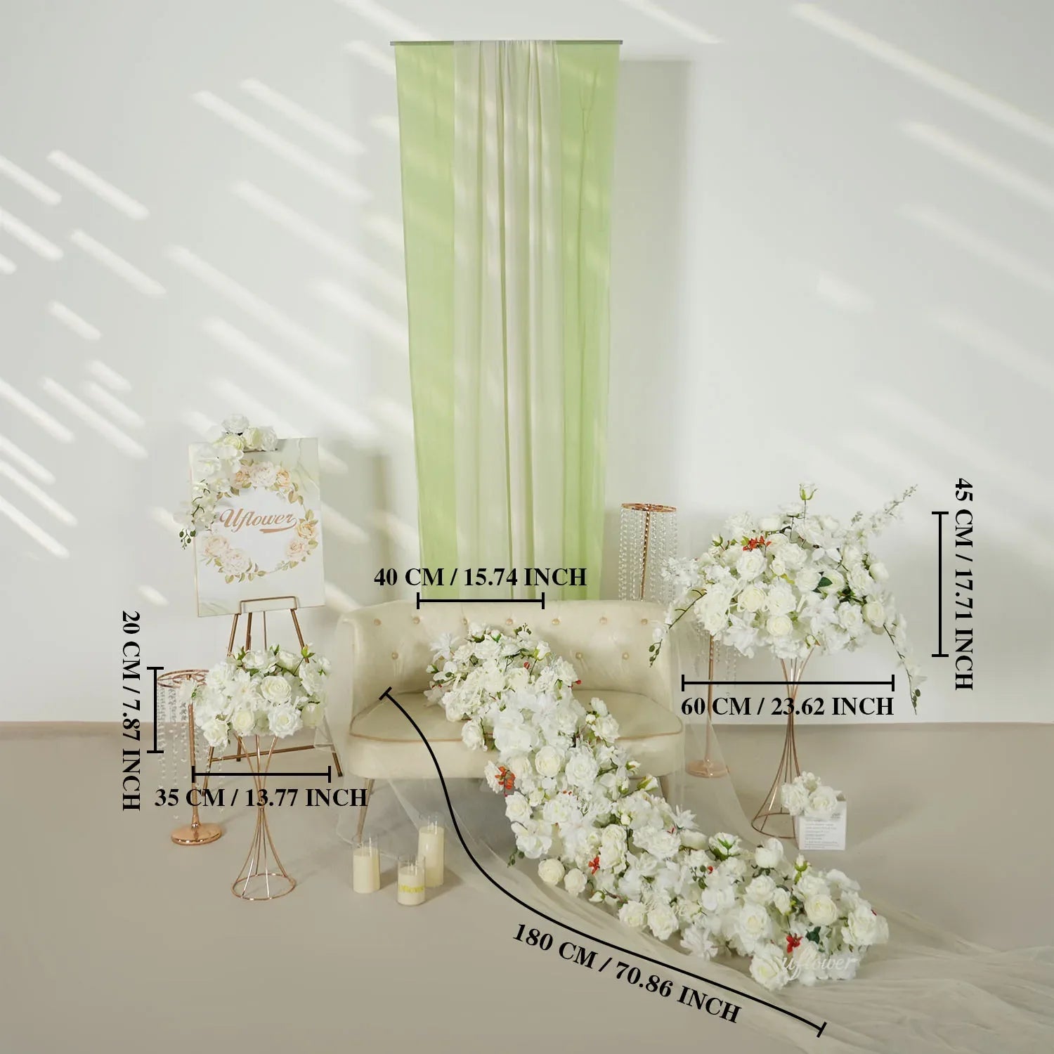 Uflower White Rose Table Runner Sofa Floral Wedding Backdrop Decor - Uflower