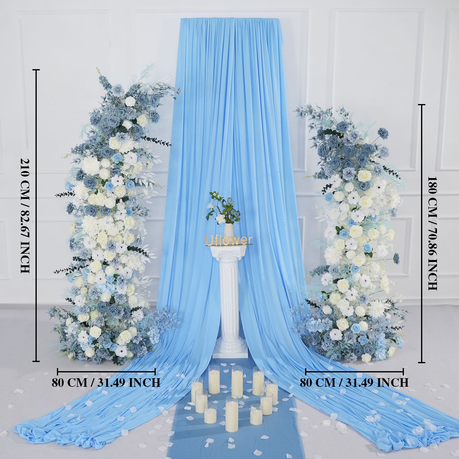 Uflower Blue White Floral Horn Arch Wedding Party Backdrop Decor