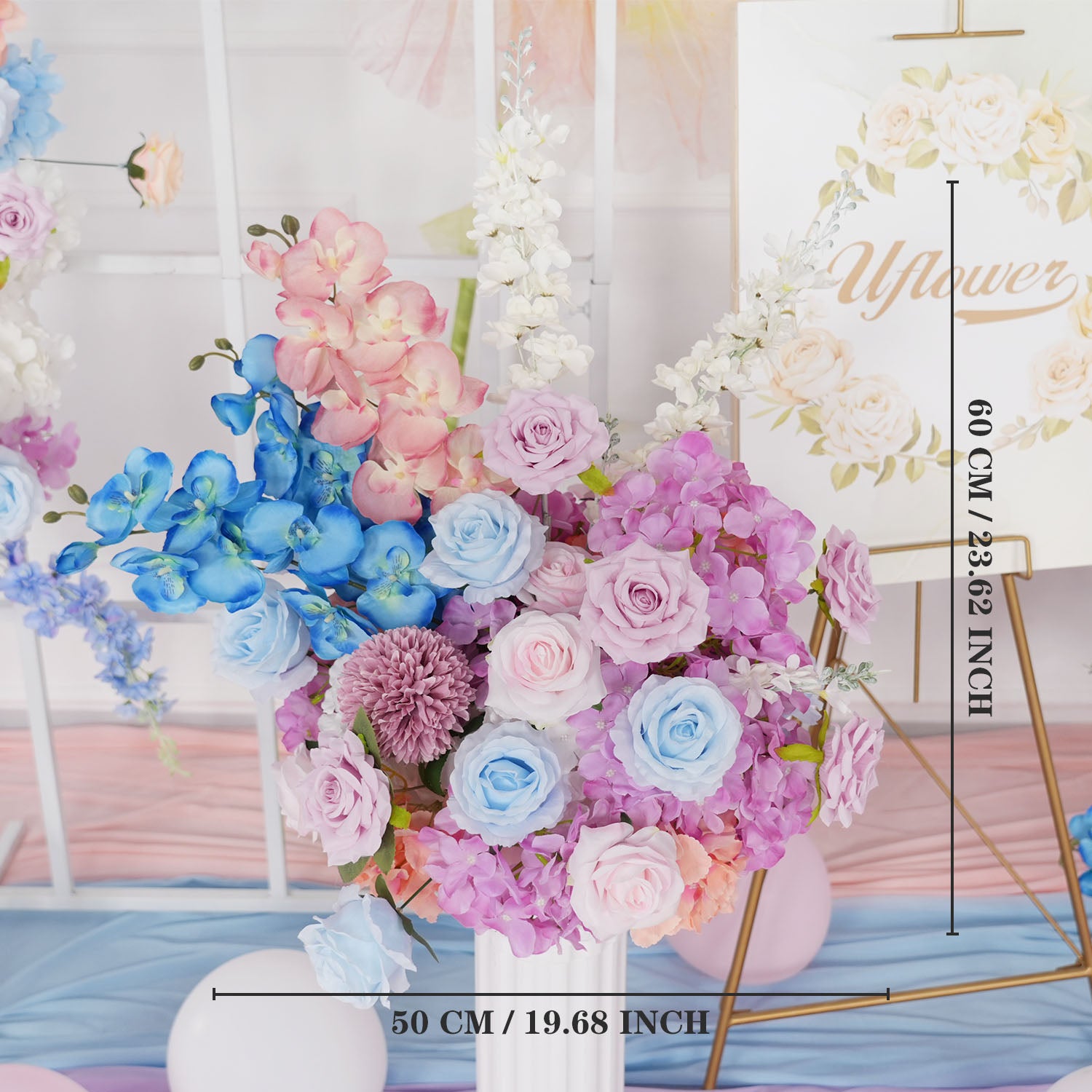 Uflower Purple Blue Rose Wedding Background Arch KT Board Decoration Flower Arrangement