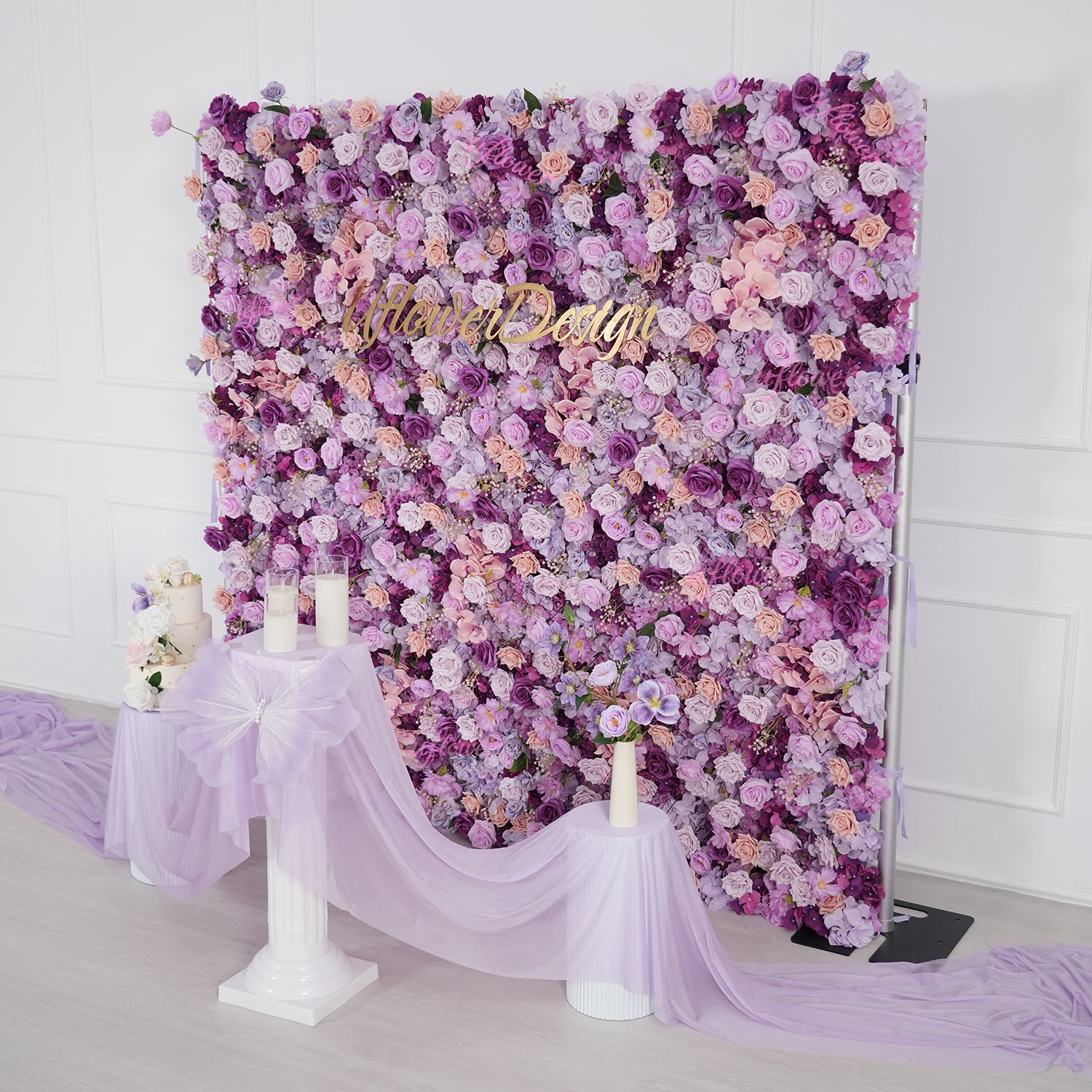 Uflower Purple Rose Flower Wall Backdrop Wedding Party Decoration