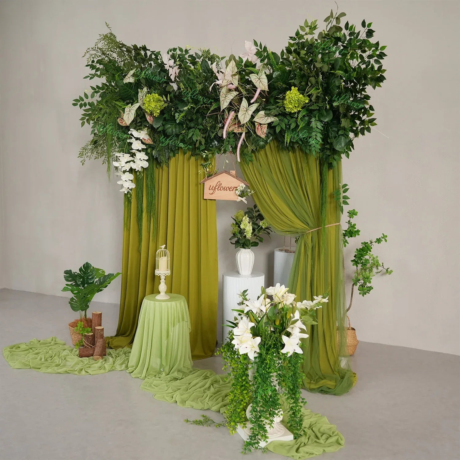 Uflower Artificial Green Leaves Flower Row Wedding KT Backdrop Decor MC80258-01 - Uflower