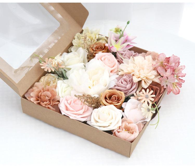 Flower Box Silk Blooming Flowers with Stem Pink