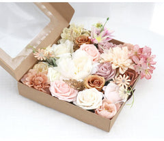 Flower Box Silk Blooming Flowers with Stem Pink