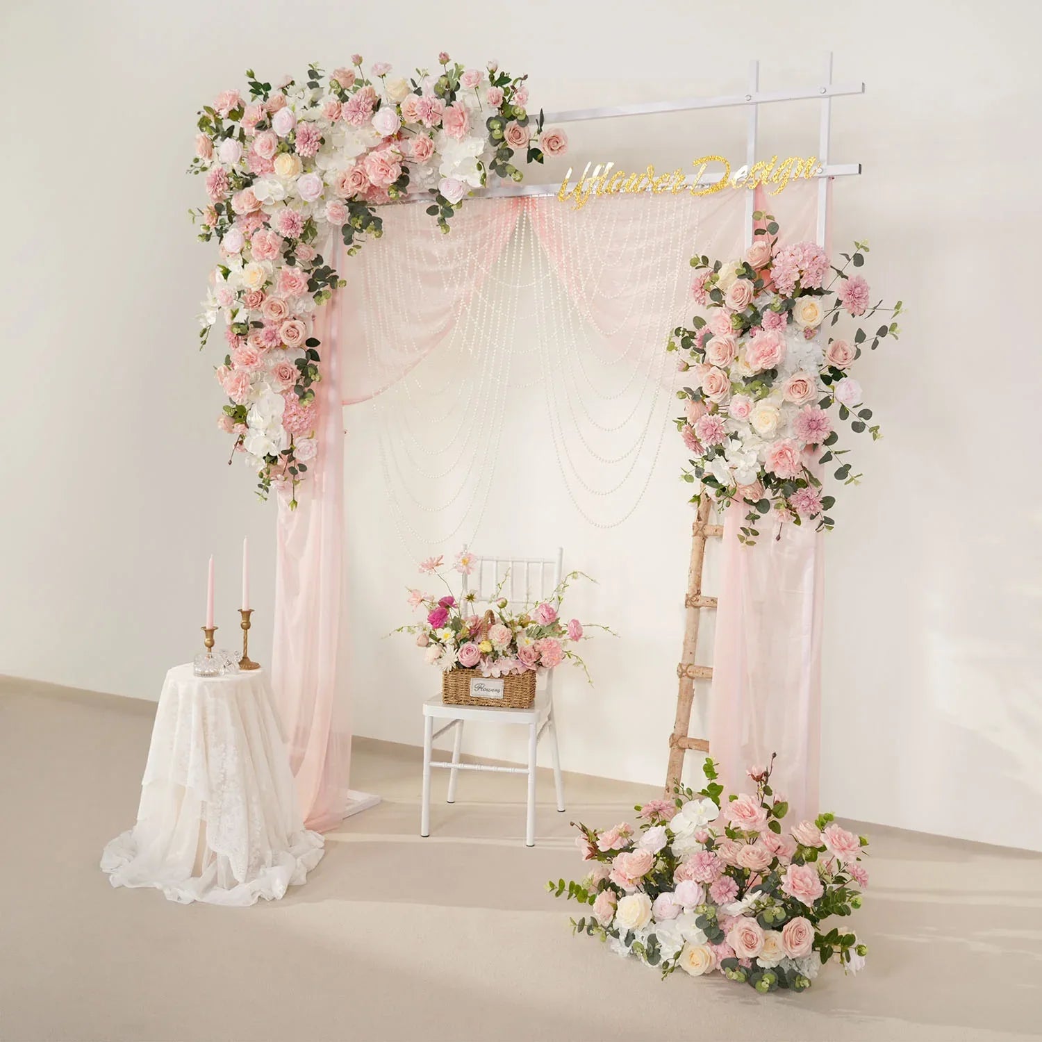 Uflower Wedding Backdrop Pink Rose Green Leaf Floral Arrangement SET80128 - Uflower