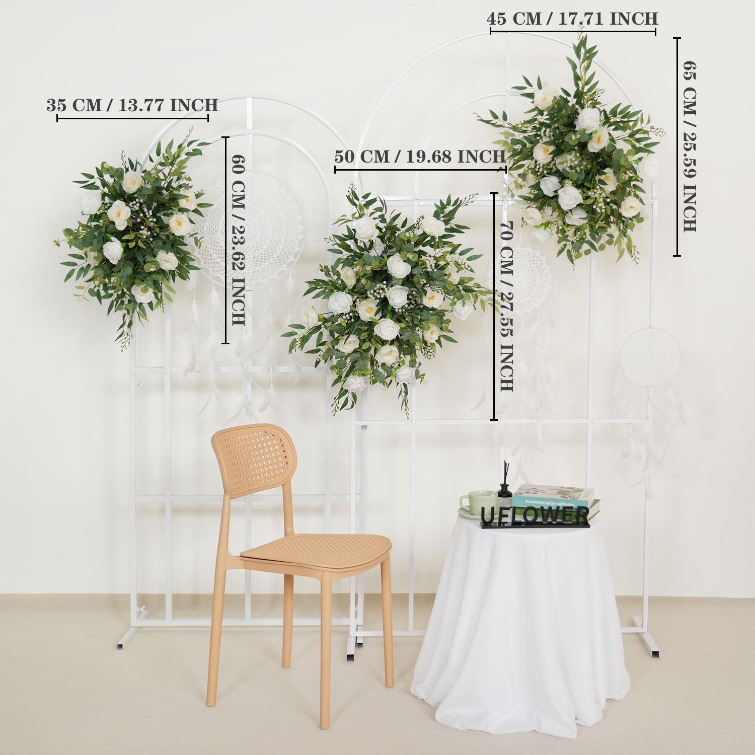 Artificial White Green Wedding KT Backdrop Flower Row Decor
