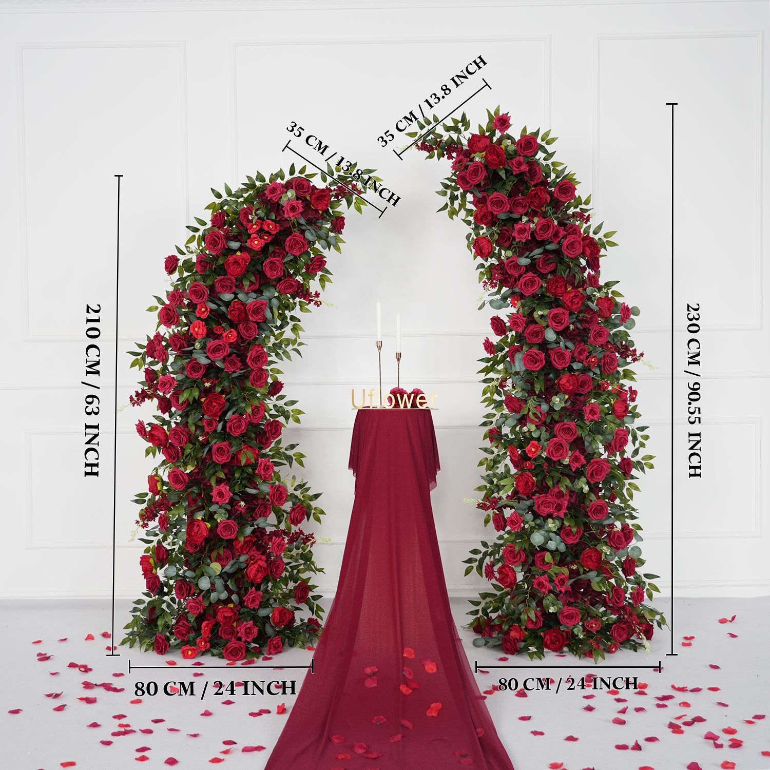 Uflower Red Rose Floral Arch Wedding Backdrop Decor