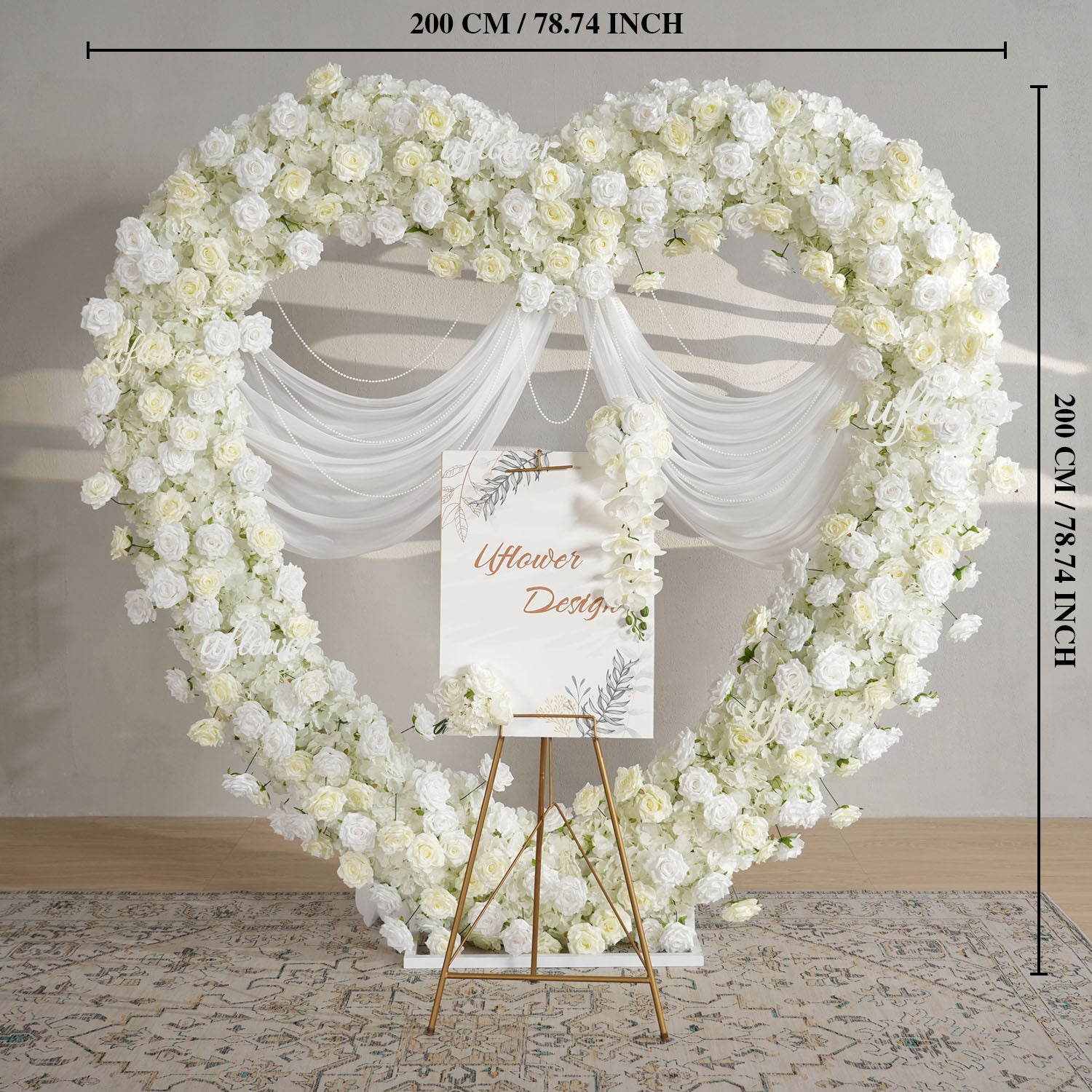 Uflower 2m*2m White Rose Heart-Shaped Arch Wedding Decor