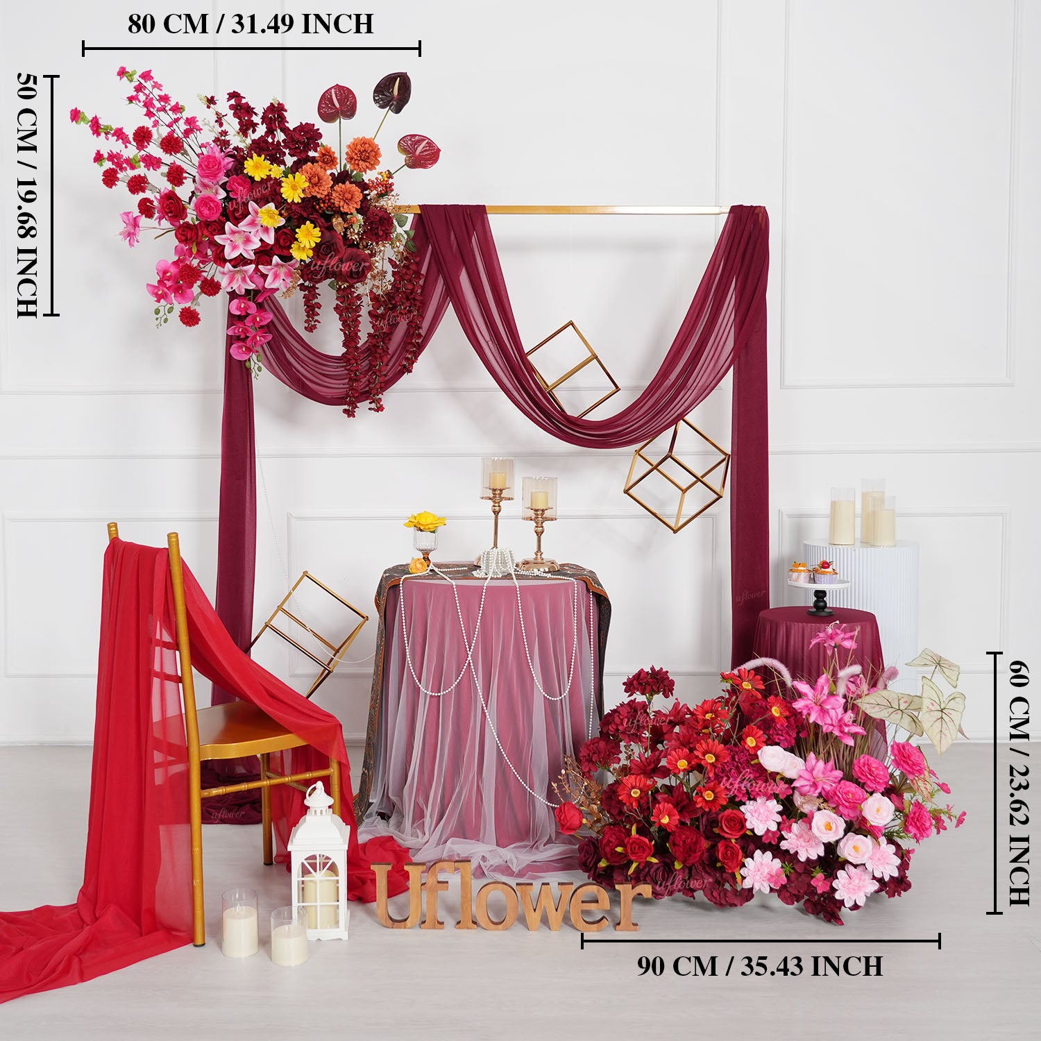 Uflower Red Pink Flower Arrangement Wedding Party Backdrop Floral Props