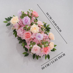 Uflower Artificial Pink Purple Rose Green Leaf Flower Row Wedding KT Backdrop Decor