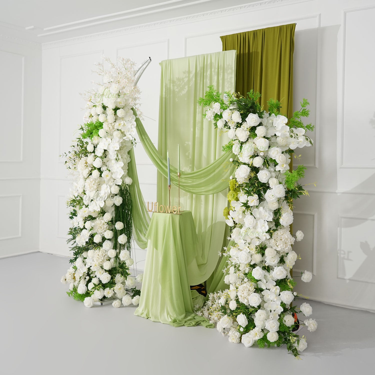 Uflower White Floral Greenery Horn Arch Wedding Party Backdrop Decor