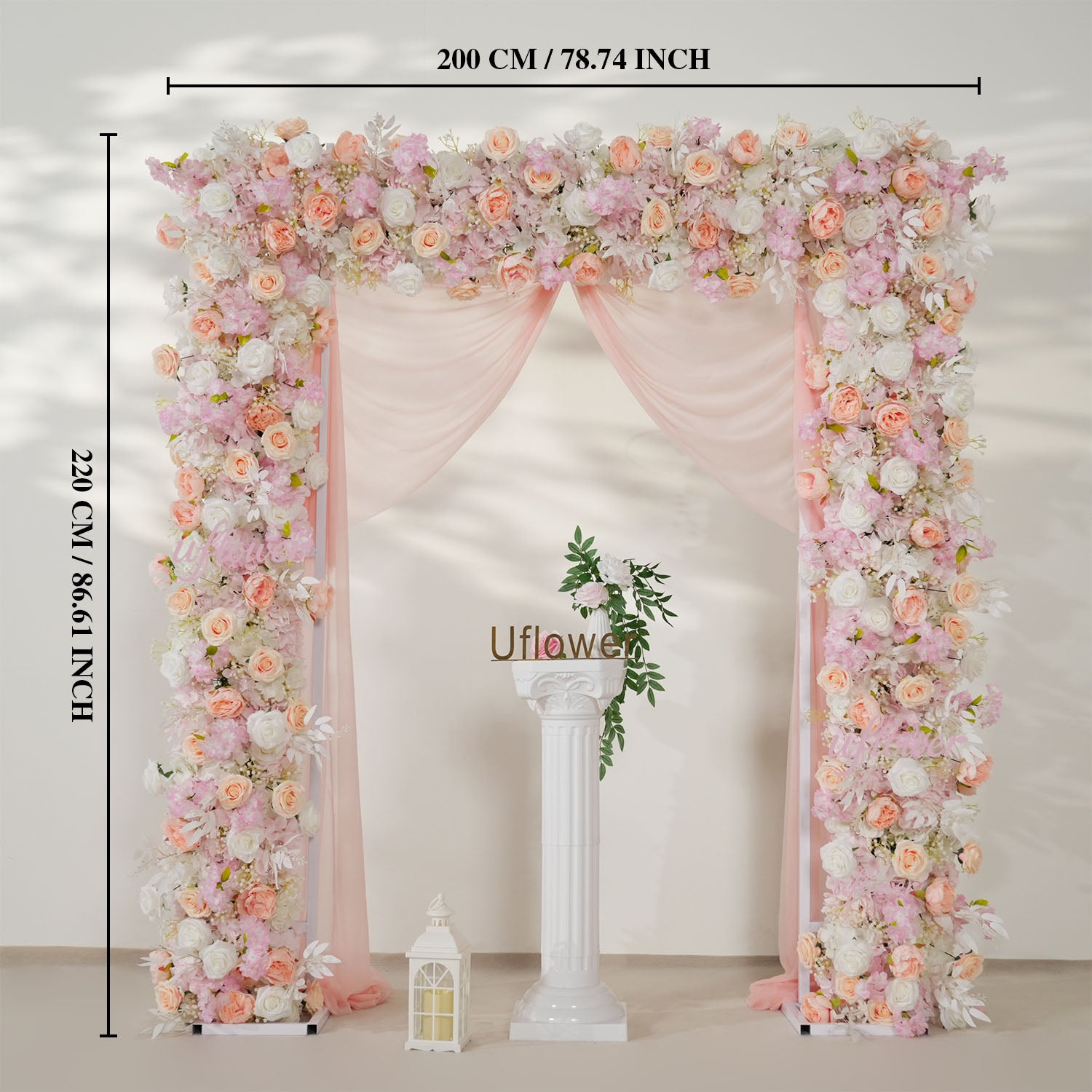 Uflower Pink White Rose Floral Square Arch Wedding Party Backdrop Decoration