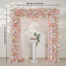 Uflower Pink White Rose Floral Square Arch Wedding Party Backdrop Decoration
