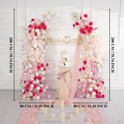 Uflower Pink White Floral Horn Arch Wedding Party Backdrop Decor