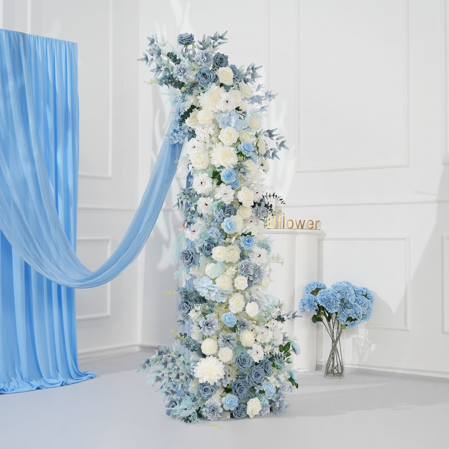 Uflower Horn Arch Blue White 5D Floral Arrangement Wedding Decor