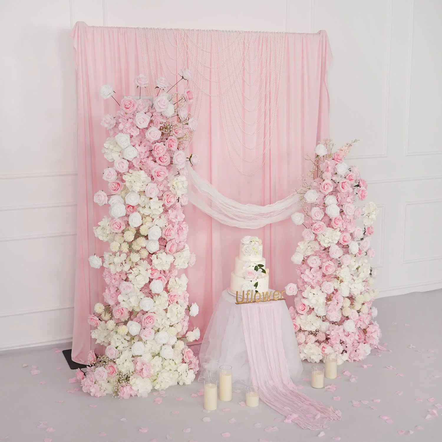 Uflower Artificial Pink White Wedding KT Backdrop Flower Row Decor - Uflower