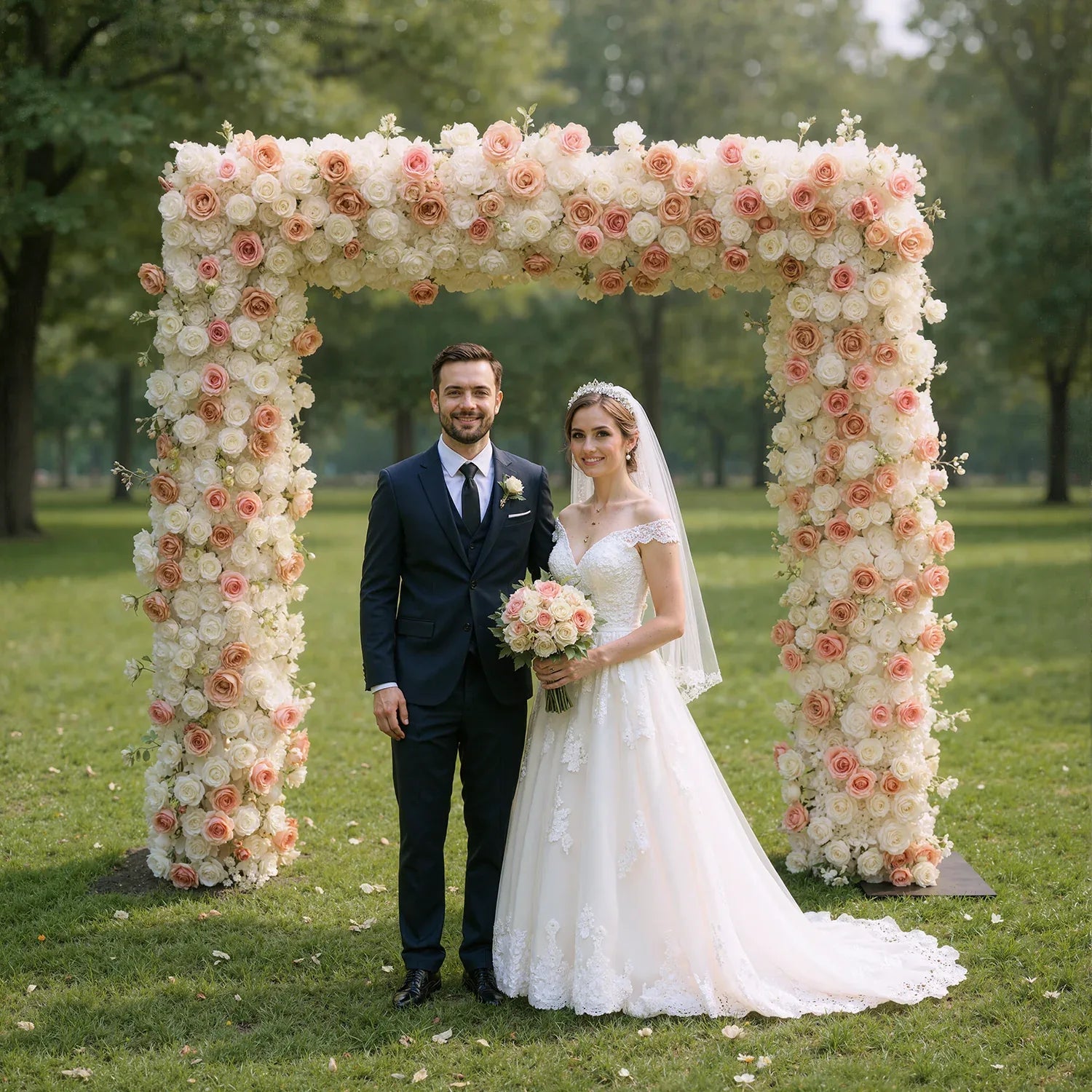 Uflower Pink Khaki Rose Wedding Background Flower Arrangement Arch Decoration - Uflower