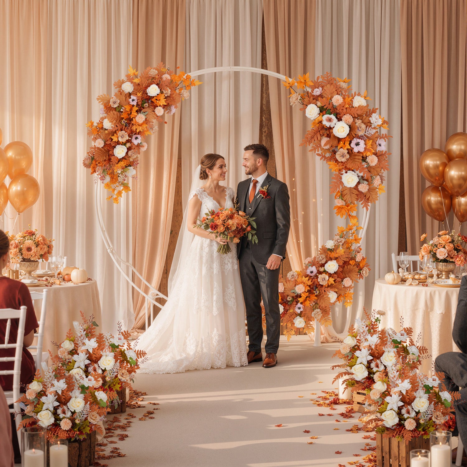 Artificial Orange Wedding KT Backdrop Flower Row Decor