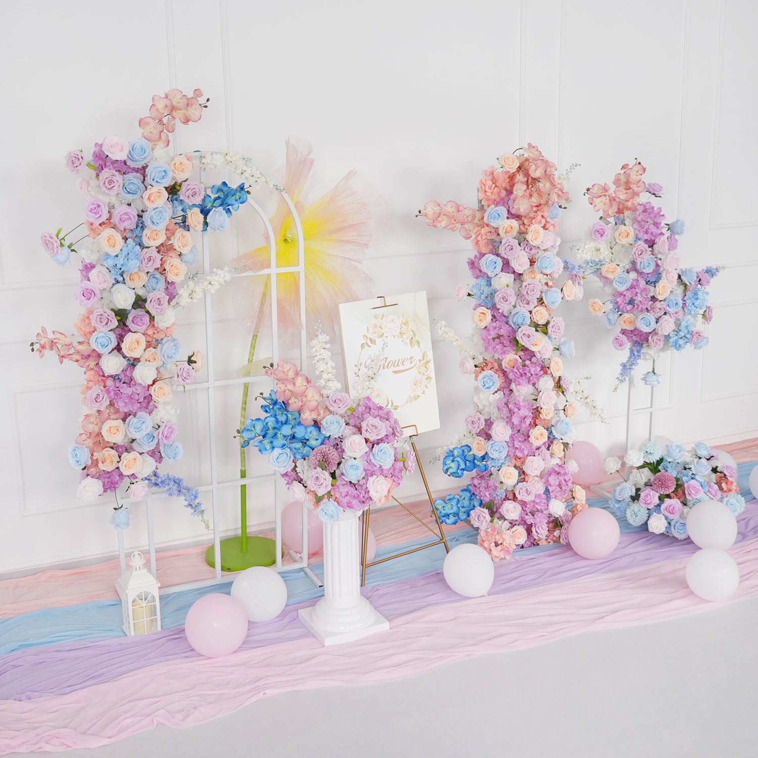 Uflower Purple Blue Rose Wedding Background Arch KT Board Decoration Flower Arrangement