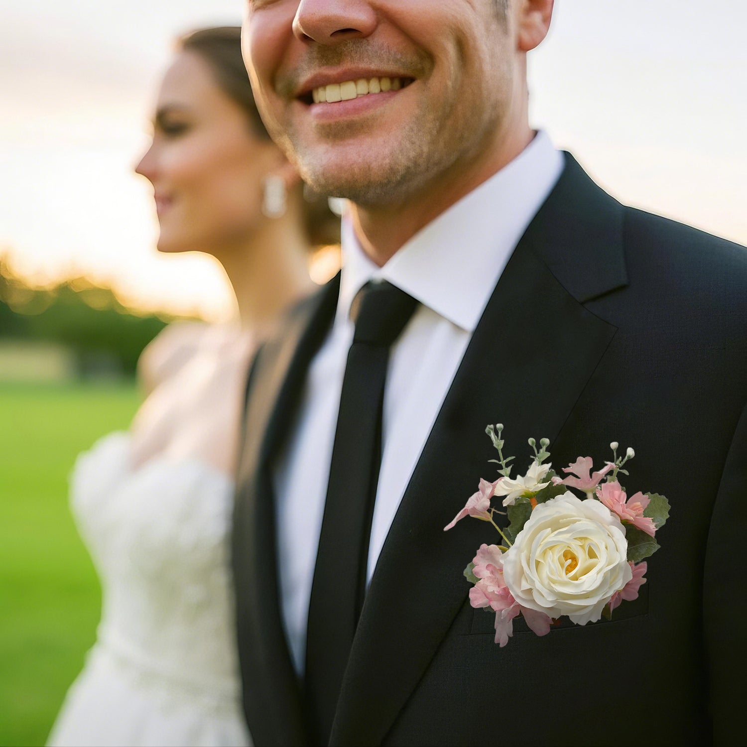 Uflower Pink White Series Bride Bouquet Wrist Corsage Groom Boutonniere Wedding Event Supplies