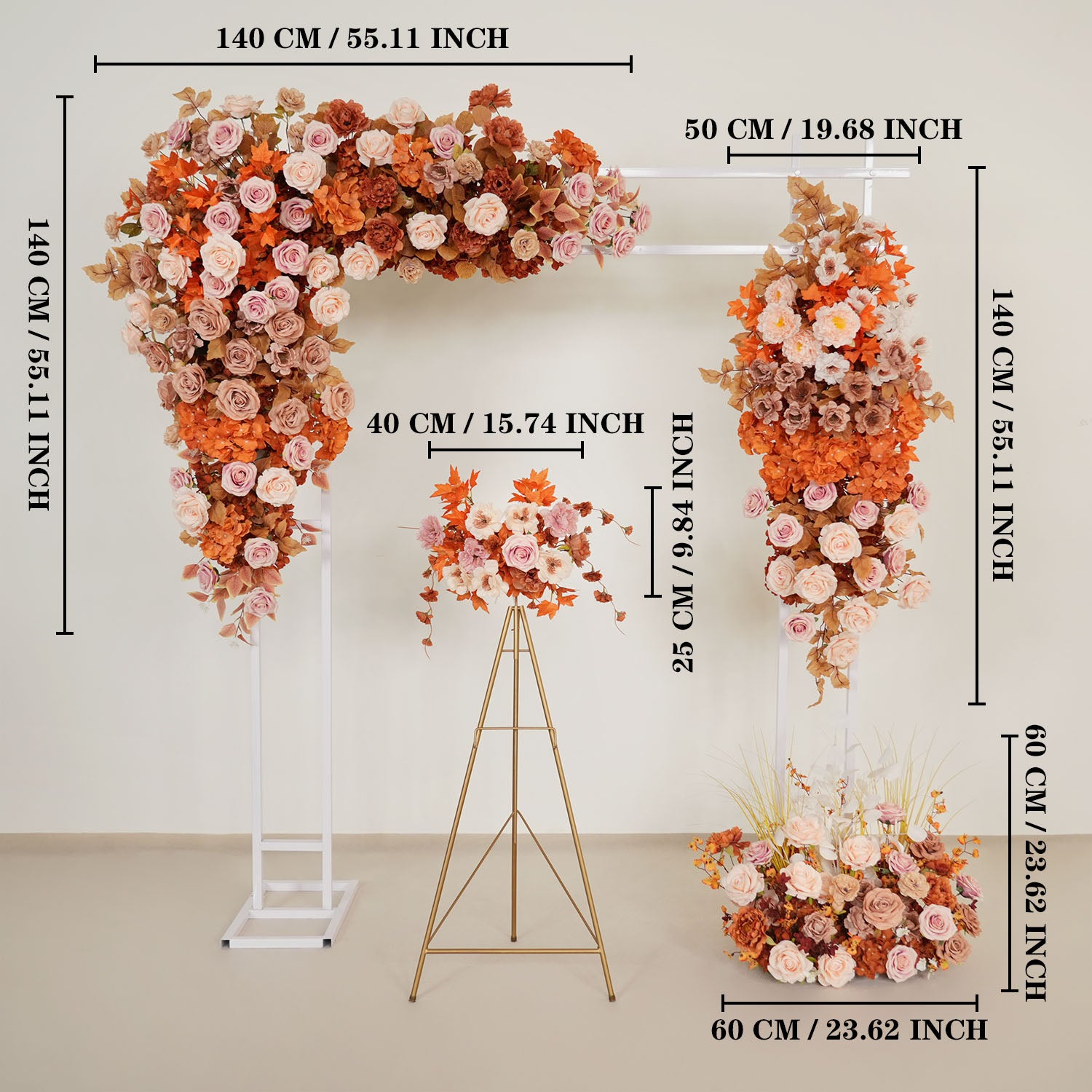 Uflower Artificial Autumn Pink Flower Row Wedding KT Backdrop Decor
